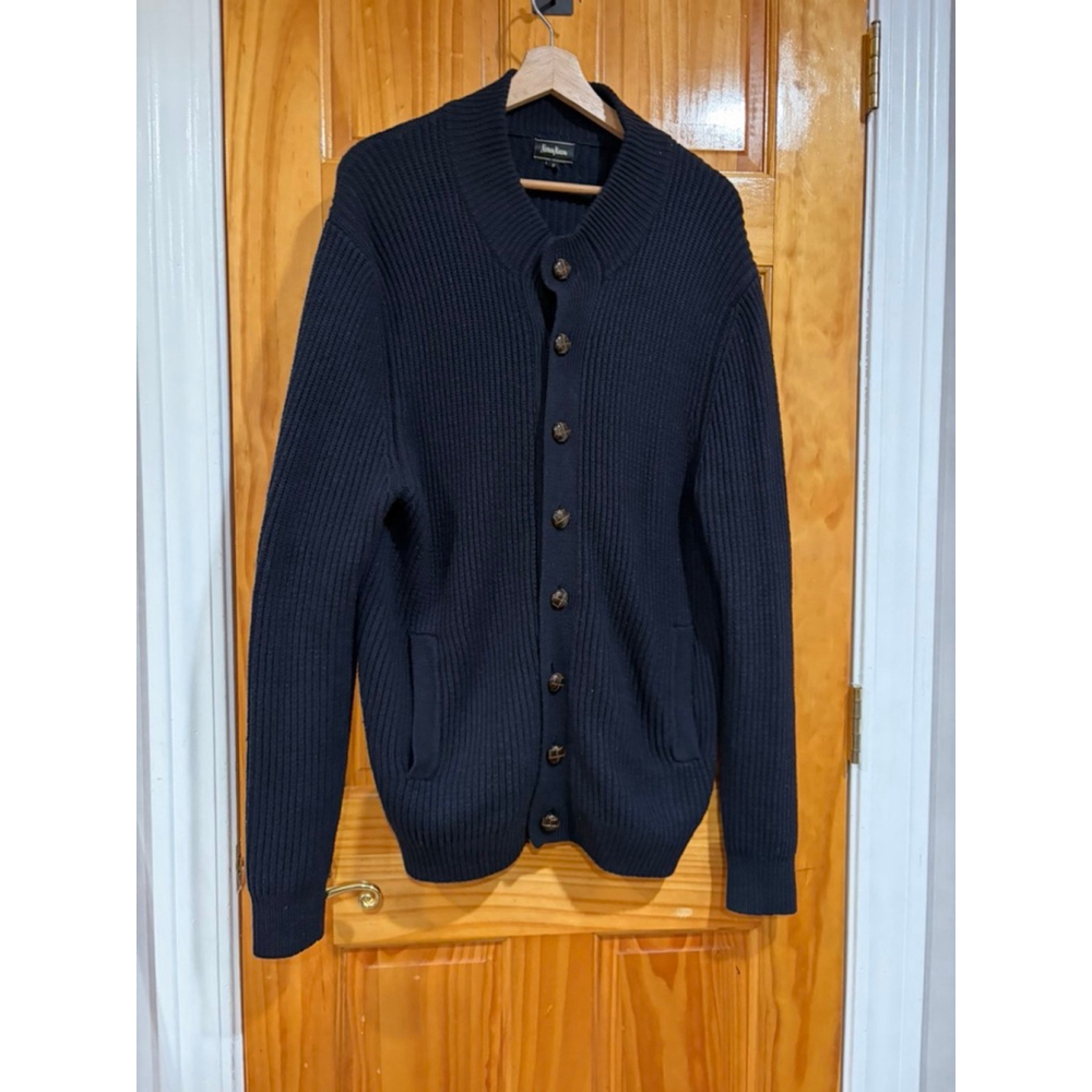 Neiman Marcus Ribbed Wool Blend Cardigan Shawl Collar Button Front L